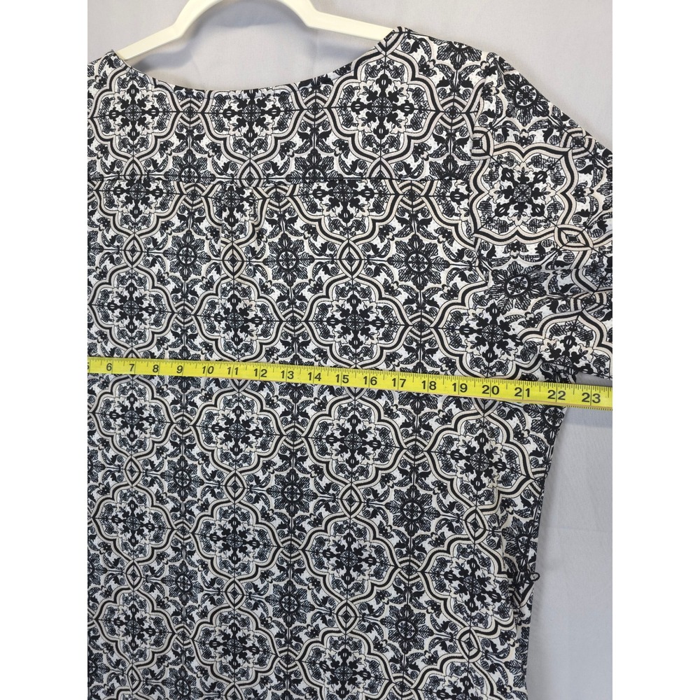 Tacera Women 1X Black White Geo Print Dress Zip V Neck Texture Stretch Shift - Picture 6 of 10